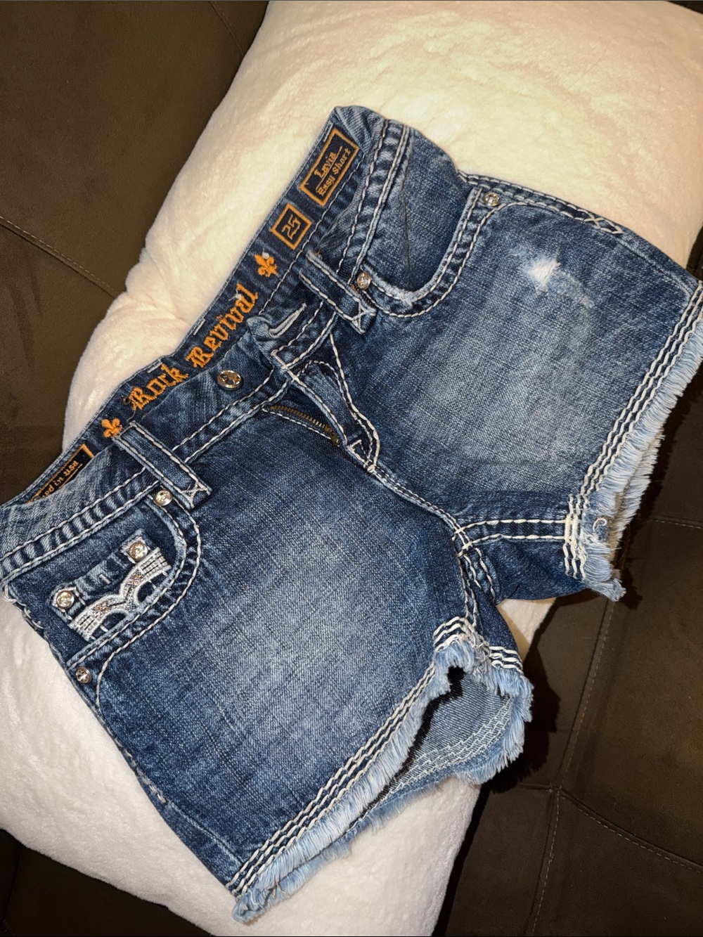 Rock Revival Blue Washed Frayed Denim Shorts